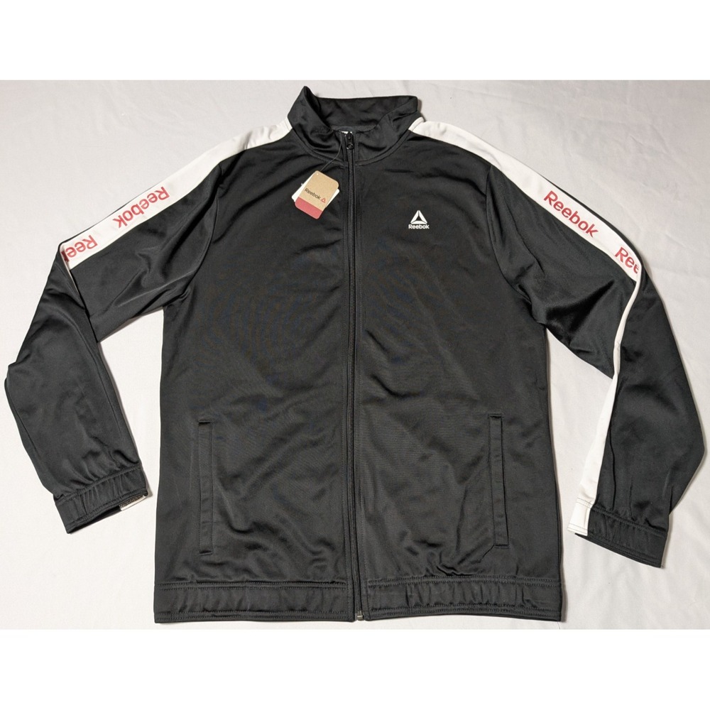 REEBOK TRAINING ESSENTIALS Men Large‎ Black  Zip Linear Logo Track Jacket NEW